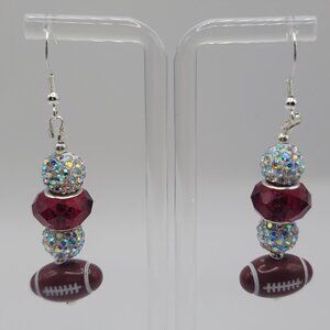 Handmade Red and White Beaded Football Earrings